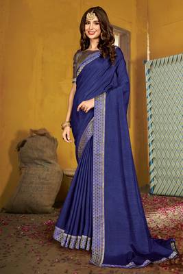 Blue Wevon Border Blouse Designer  Party Wear Sarees With Art Silk Blouse 1