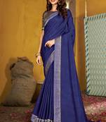 Blue Wevon Border Blouse Designer  Party Wear Sarees With Art Silk Blouse