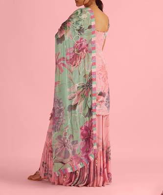 Floral Fantasy Pink Natural Crepe Kurta Sharara Set 2