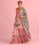 Floral Fantasy Pink Natural Crepe Kurta Sharara Set