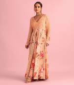 Floral Fantasy Peach Natural Crepe Printed Gown