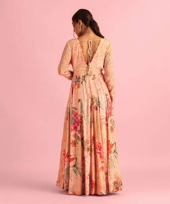 Floral Fantasy Peach Natural Crepe Printed Gown 6