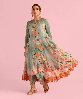 Floral Fantasy Green Natural Crepe Printed Anarkali Set 2