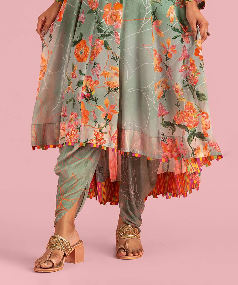 Floral Fantasy Green Natural Crepe Printed Anarkali Set