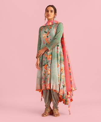 Floral Fantasy Green Natural Crepe Printed Anarkali Set 1