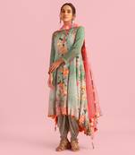 Floral Fantasy Green Natural Crepe Printed Anarkali Set