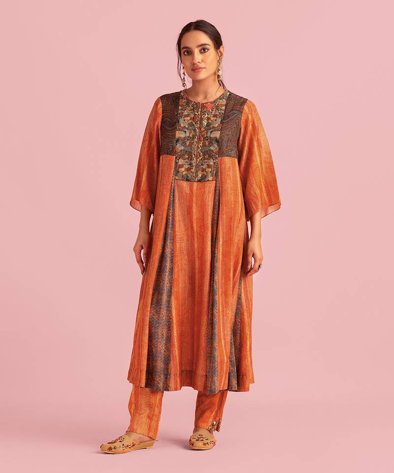 Fire Boho Orange Kurta Set With Dupatta