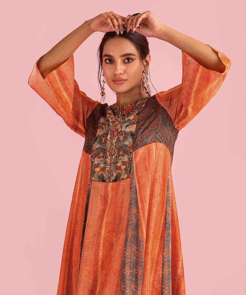Fire Boho Orange Kurta Set With Dupatta