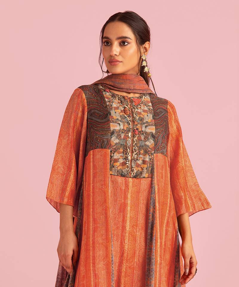 Fire Boho Orange Kurta Set With Dupatta