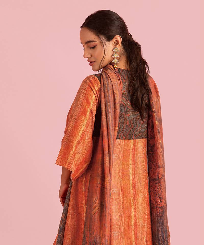 Fire Boho Orange Kurta Set With Dupatta