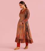 Fire Boho Rust Orange Kurta Set In Muslin Silk