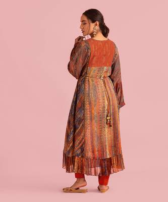 Fire Boho Rust Orange Kurta Set In Muslin Silk 2