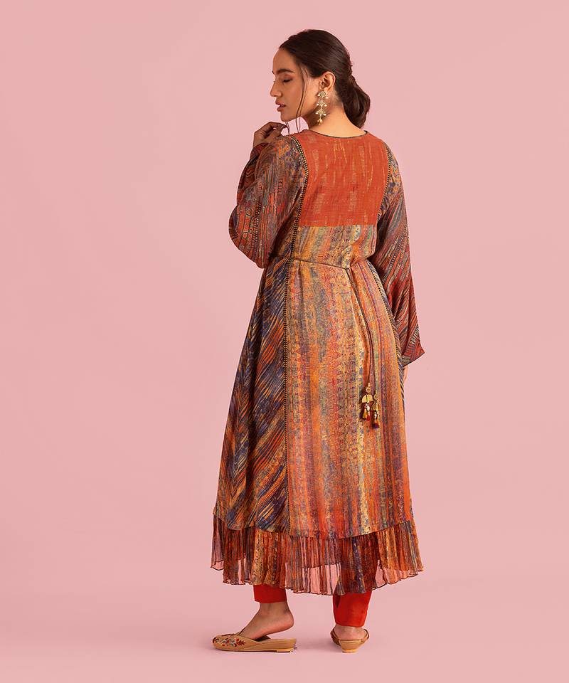 Fire Boho Rust Orange Kurta Set In Muslin Silk