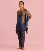 Fire Boho Indigo Kaftan In Muslin Silk