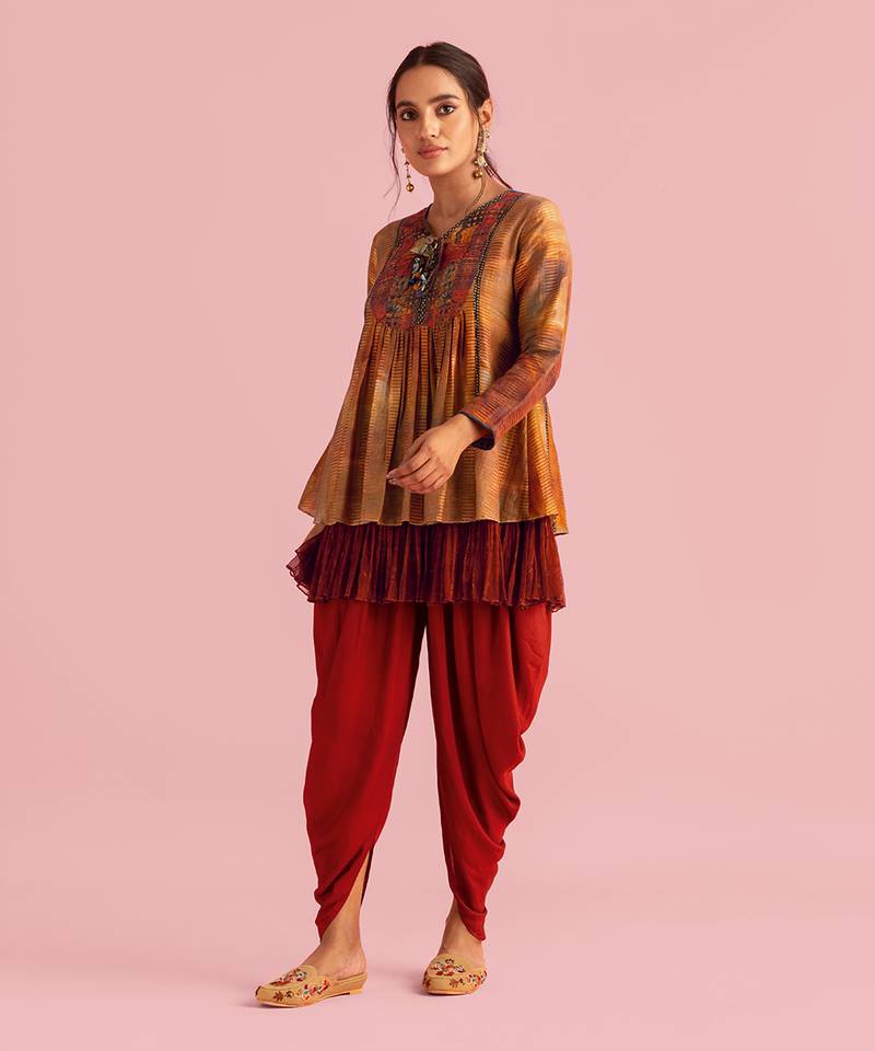 Fire Boho Mustard Top In Muslin Silk