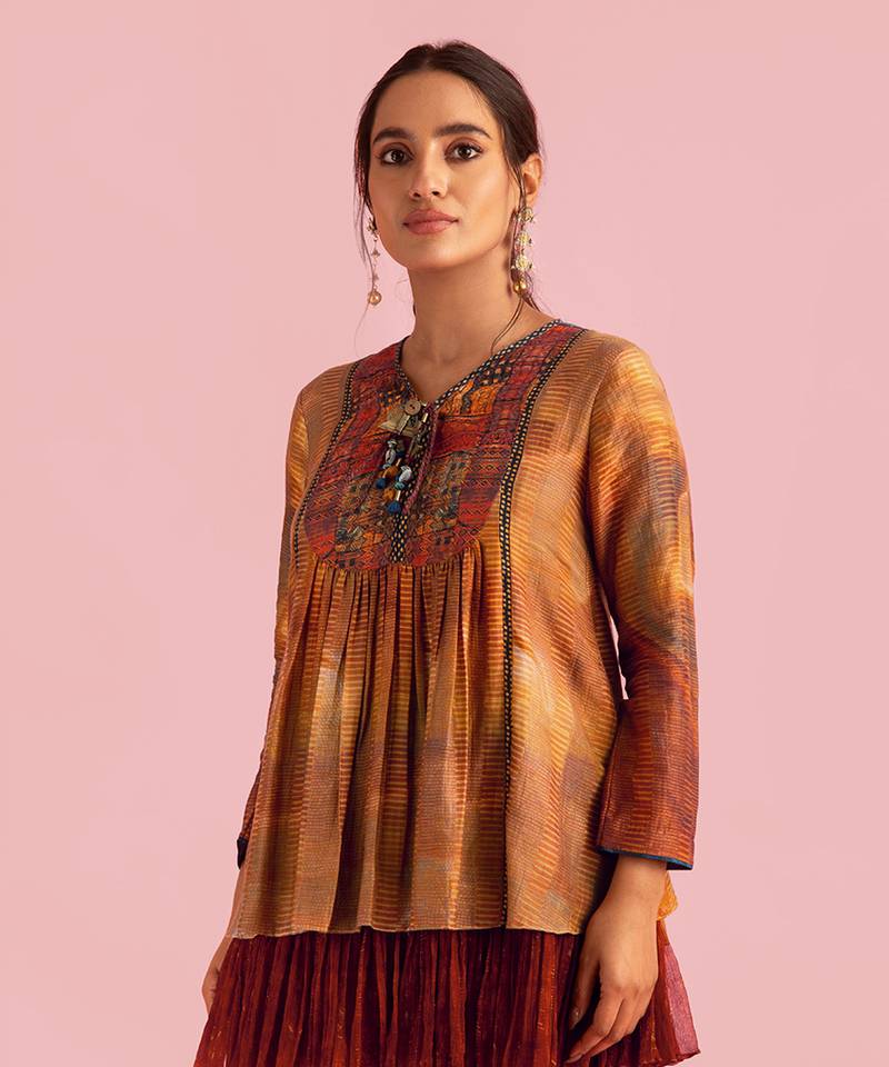 Fire Boho Mustard Top In Muslin Silk