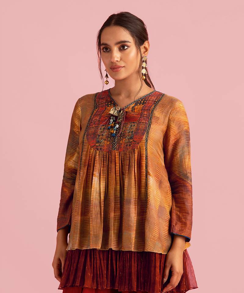 Fire Boho Mustard Top In Muslin Silk
