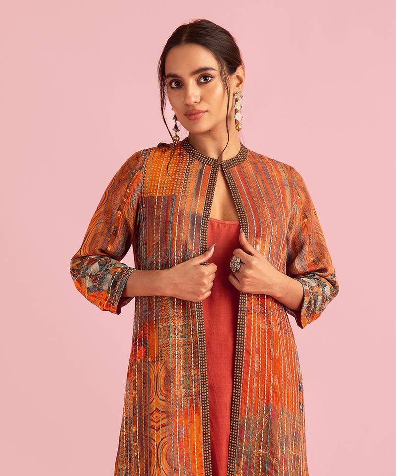 Fire Boho Rust Red Jacket In Muslin Silk