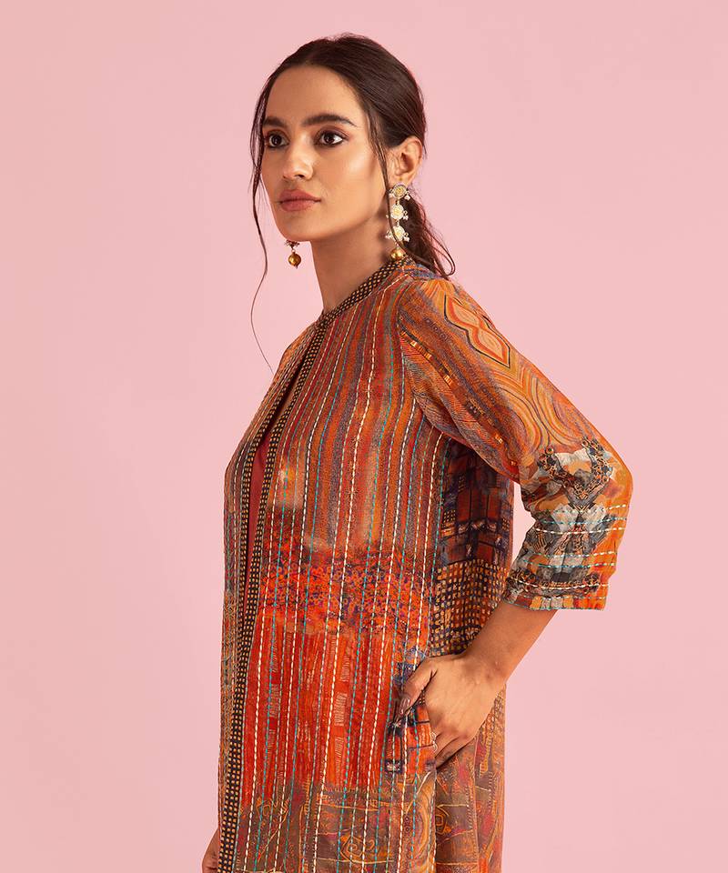 Fire Boho Rust Red Jacket In Muslin Silk