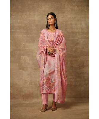 Rivaage Onion Pink Raw Silk Unstitched Printed Suit 1