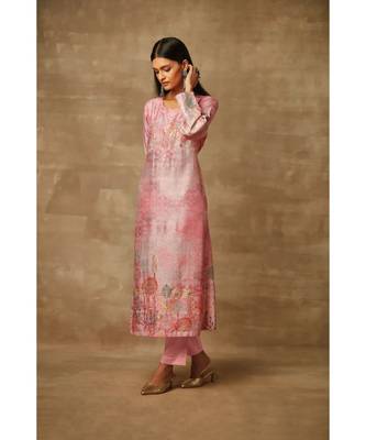 Rivaage Onion Pink Raw Silk Unstitched Printed Suit 2