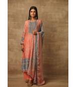 Rivaage Apricot Peach Cotton Silk Unstitched Printed Suit
