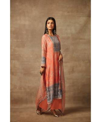 Rivaage Apricot Peach Cotton Silk Unstitched Printed Suit 3