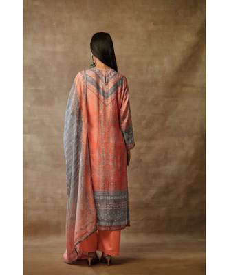 Rivaage Apricot Peach Cotton Silk Unstitched Printed Suit 4
