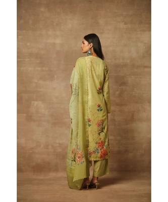 Rivaage Olive Cotton Linen Unstitched Printed Suit 5