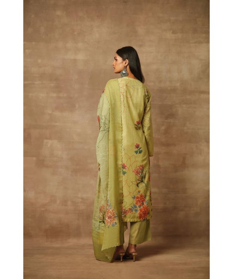 Rivaage Olive Cotton Linen Unstitched Printed Suit