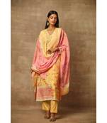 Rivaage Lemon Yellow Cotton Linen Unstitched Printed Suit