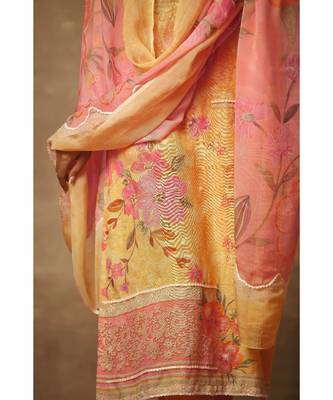 Rivaage Lemon Yellow Cotton Linen Unstitched Printed Suit 2