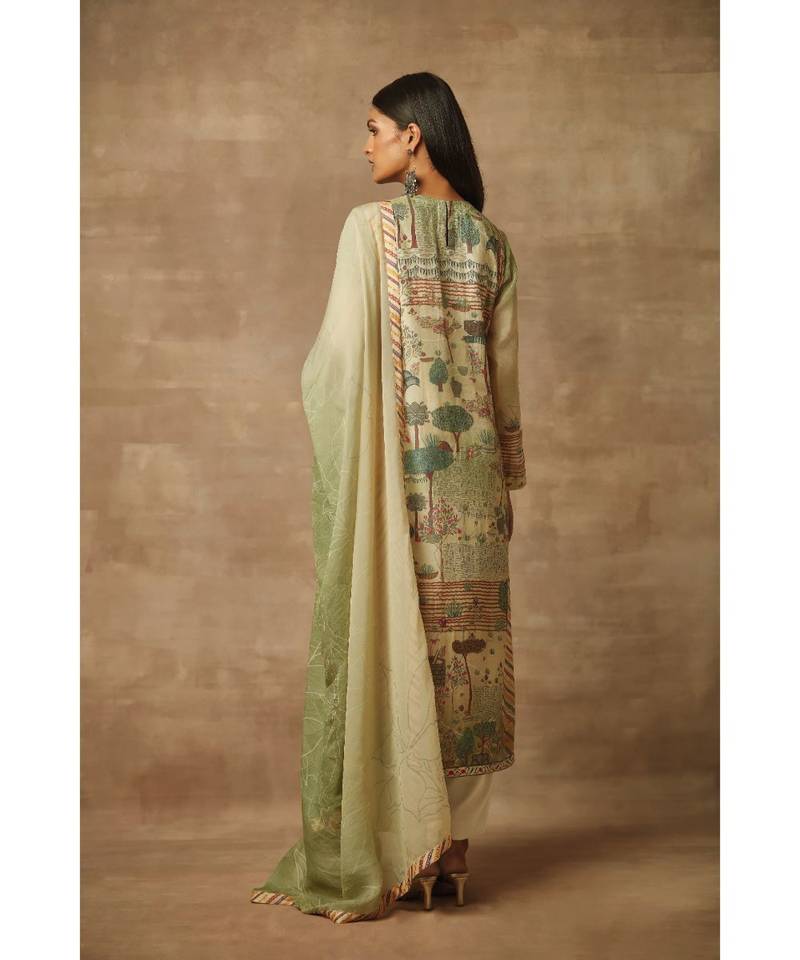 Rivaage Pista Green Cotton Silk Unstitched Printed Suit
