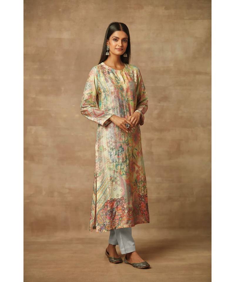 Rivaage shaded grey yellow Pure Raw Silk Unstitched Printed Suit