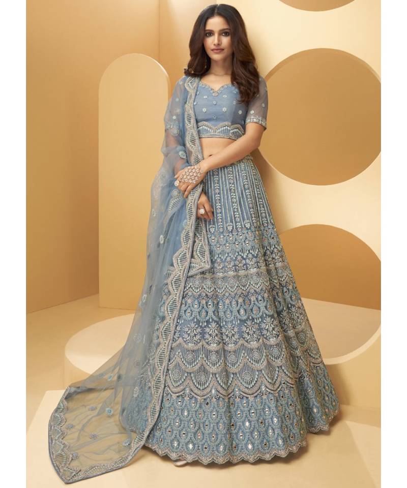 ice blue indian dress Sequence Embroidered Lehenga Choli - Vegaa Fashion Jenny Packham Opera Embellished Indian Clothing Store in Shoe size:14 Slight Flare Pants