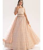 Peach Embroidered Soft Net Wedding Lehenga Choli