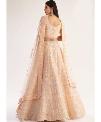 Peach Embroidered Soft Net Wedding Lehenga Choli 3