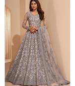 Grey Net Embroidered Bridal Lehenga