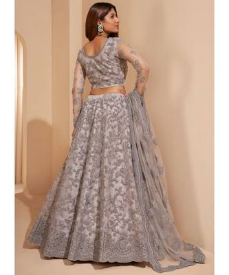 Grey Net Embroidered Bridal Lehenga 2
