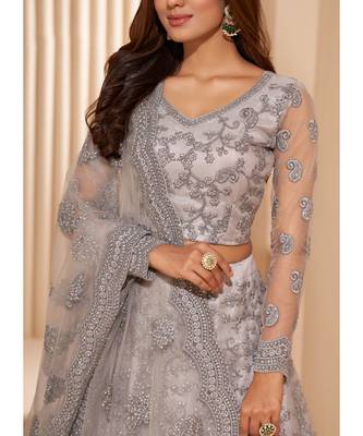 Grey Net Embroidered Bridal Lehenga 4