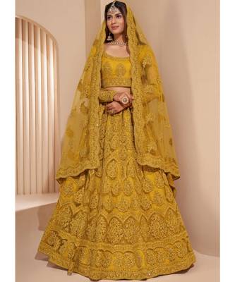 Yellow Net Embroidered Bridal Lehenga 2
