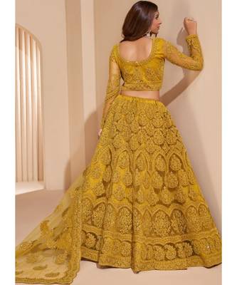 Yellow Net Embroidered Bridal Lehenga 3