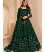 Dark Green Net Embroidered Bridal Lehenga