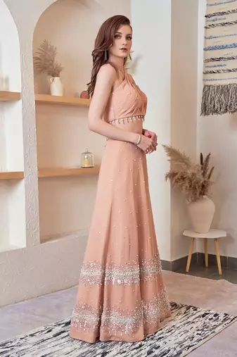 The One Shoulder Peach Hued Drape