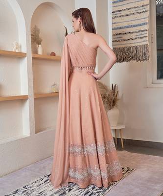 The One Shoulder Peach Hued Drape 4