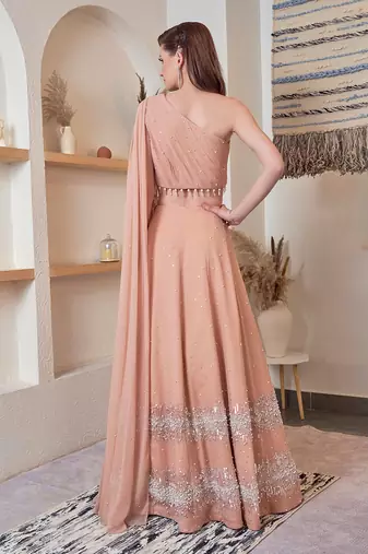 The One Shoulder Peach Hued Drape