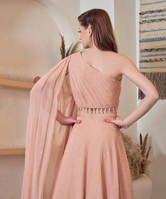 The One Shoulder Peach Hued Drape 5