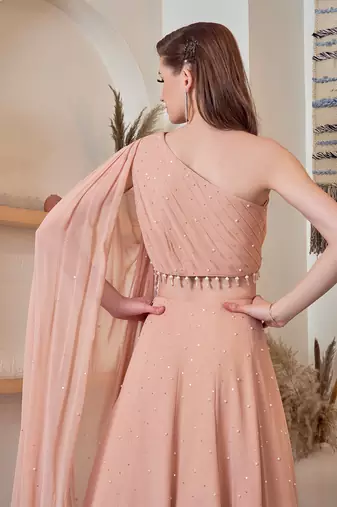 The One Shoulder Peach Hued Drape