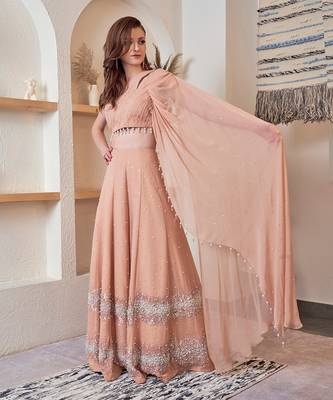 The One Shoulder Peach Hued Drape 1