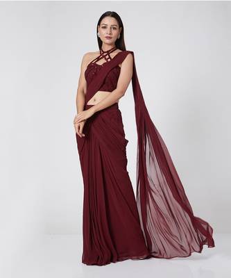 Deep Maroon Drape Saree 2